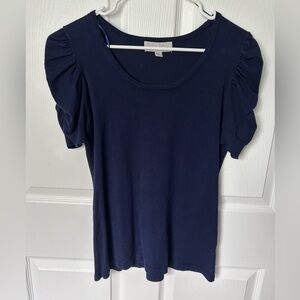 Carolyn Taylor Navy Blue Mutton Sleeve Dressy Casual Blouse Size Small